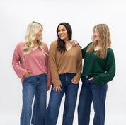V-Neck Top with Lace Trim, Dusty Rose