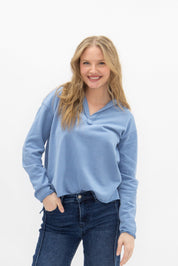 V-Neck Collared Pullover, Blue