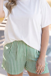 Trouser Shorts, Green Stripes