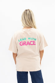 Lead with Grace on Beige Relaxed Fit Tee