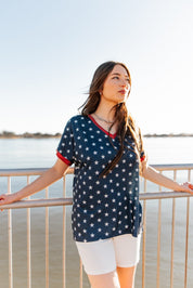 Blue and White Stars V-Neck Top