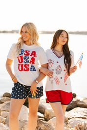 Sequin Americana Elements on V-Neck Top