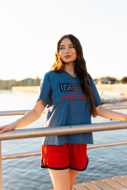 USA Flag Glitter Stars Top