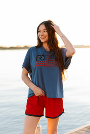 USA Flag Glitter Stars Top