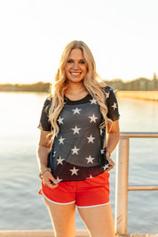 Mesh Short-Sleeve Top, Navy