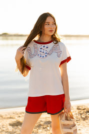 Sequin "USA" on White Top