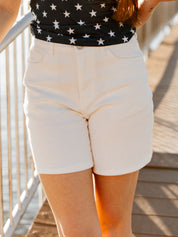 The Olivia High Rise Denim Shorts, White