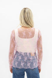 Lace Long-sleeve Top, Light Pink