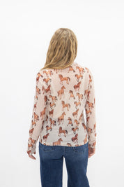 Mock Neck Mesh Top, Horse Print