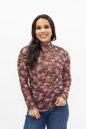 Mock Neck Mesh Top, Floral