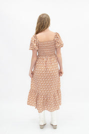 Puff Sleeve Midi Dress, Rust Floral