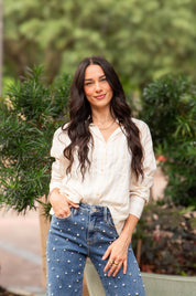Kathryn Button-Up, Beige Stripes