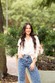 Kathryn Button-Up, Beige Stripes