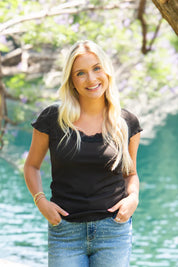 Black Lace Trim Square neck Top