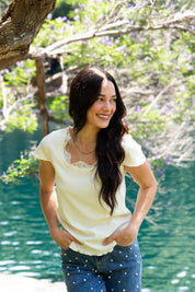 Ivory  Lace Trim Square neck Top