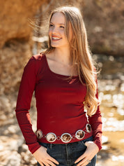 Square Neck Long Sleeve Top, Maroon
