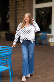 V-Neck Collared Pullover, Polka Dot