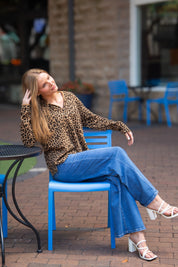 V-Neck Collared Pullover, Leopard