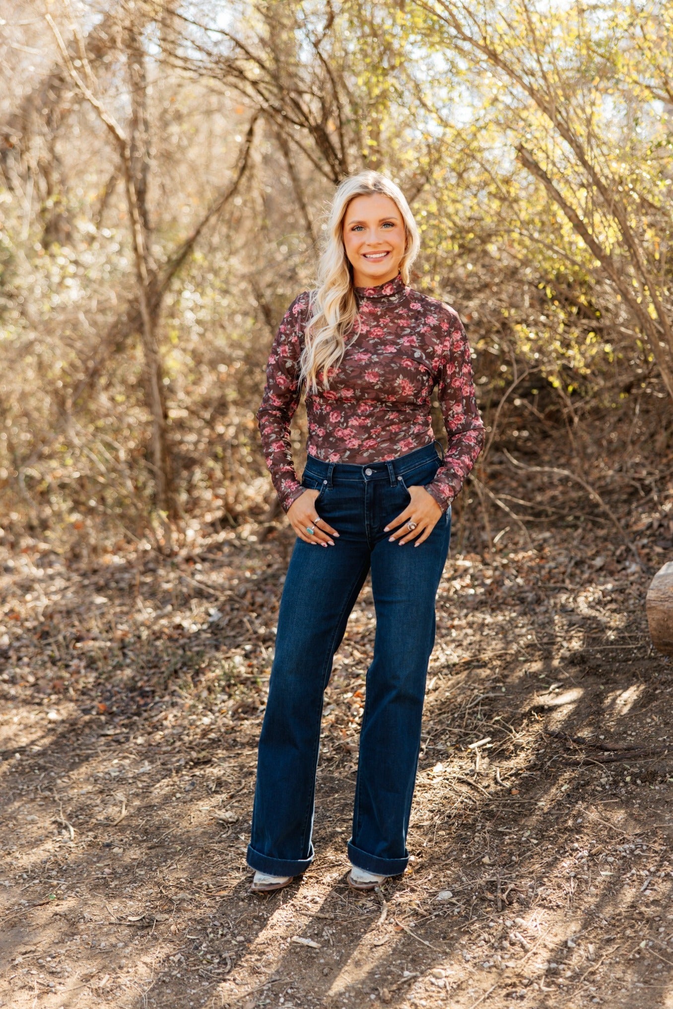 Mock Neck Mesh Top, Floral