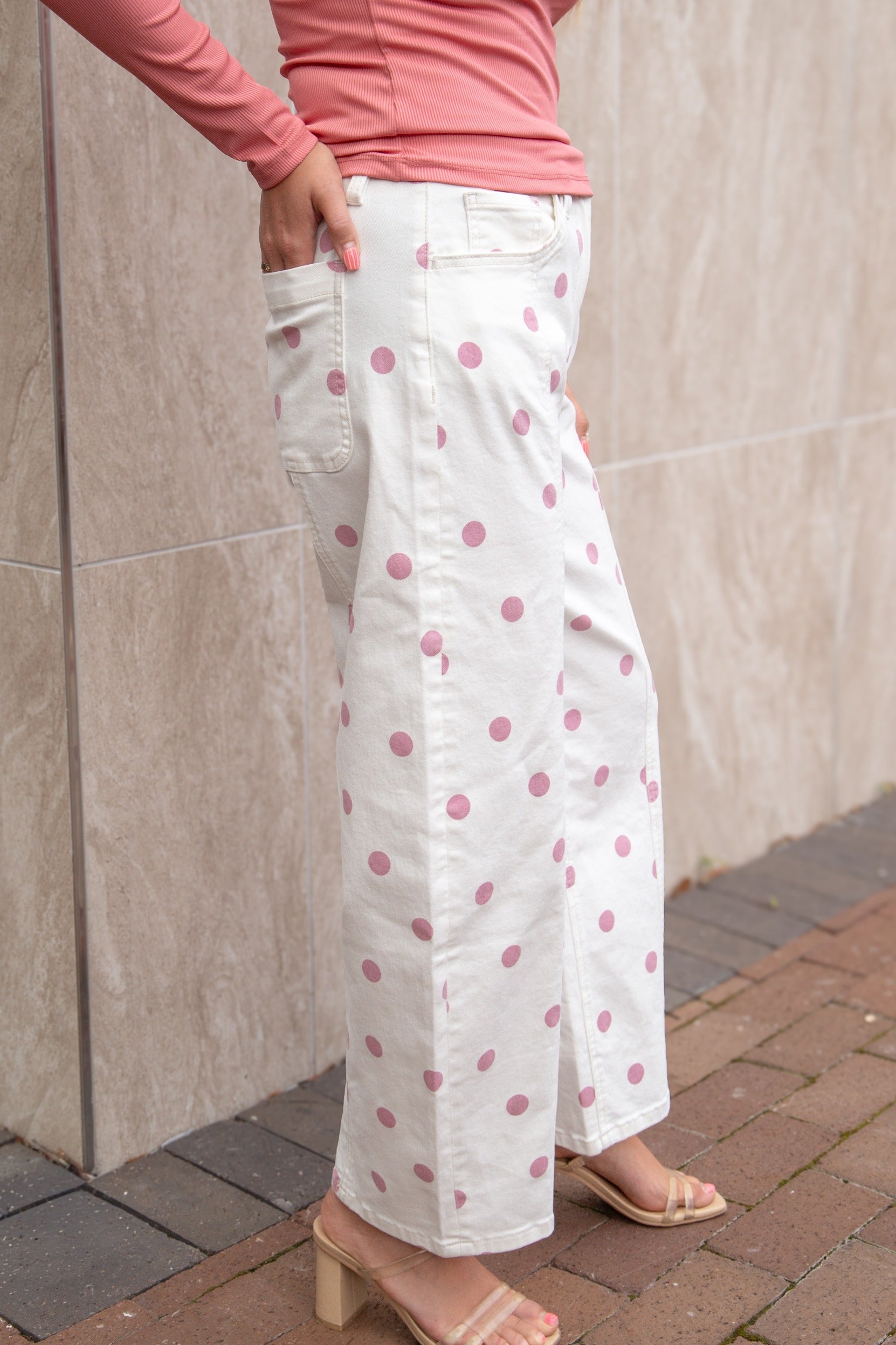 Polka Dot Barrel Jeans, Pink