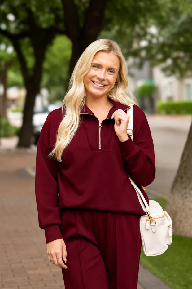 Luxe Heaven Soft Maroon 1/4 ZIp Pullover