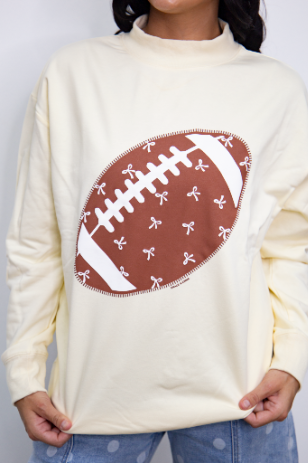 Football on Mock Neck Sweatshirt, Ivory