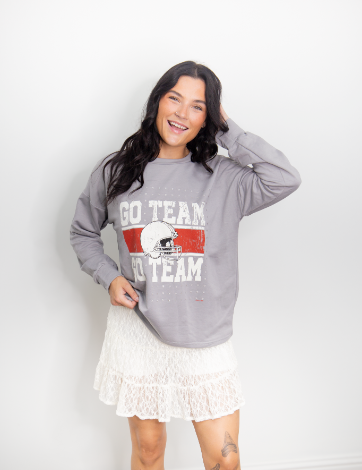 GO TEAM on Light Sweatshirt, Grey