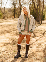Floral Puff Jacket with Denim Lining