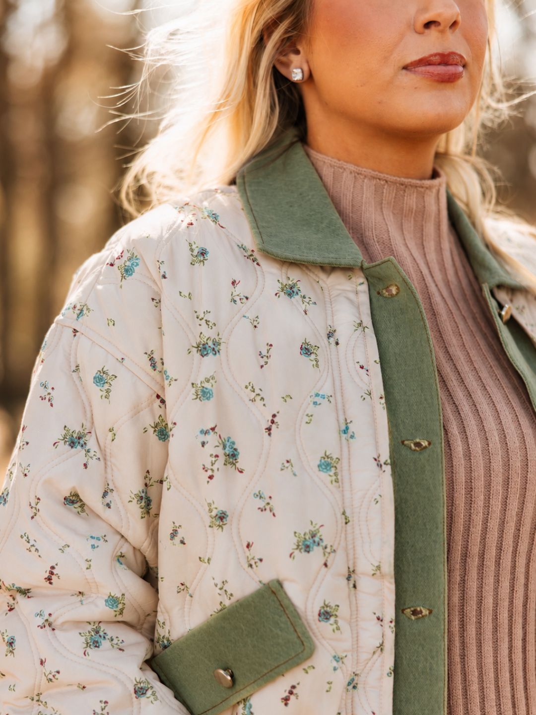 Floral Puff Jacket with Denim Lining