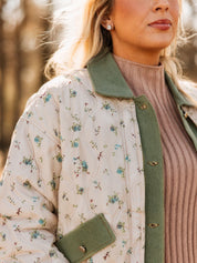 Floral Puff Jacket with Denim Lining