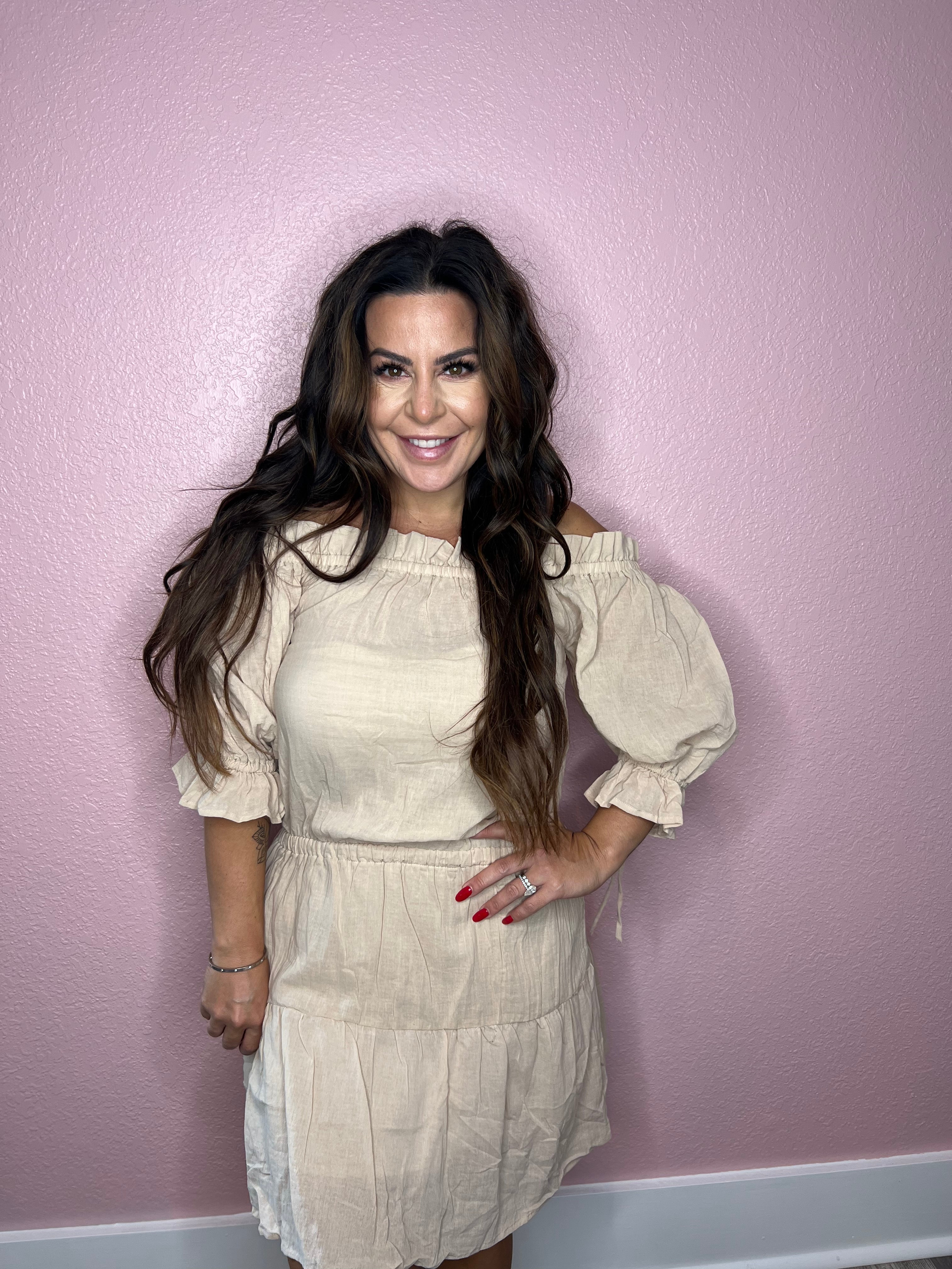 Khaki Ruffled Sleeve Dress