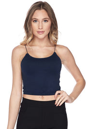Yelete Navy Seamless Skinny Strap Cropped Cami 30a