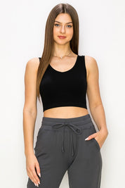 Yelete  Ribbed Deep Scoop Cropped Tank Top w/ Reversible Neckline 30a