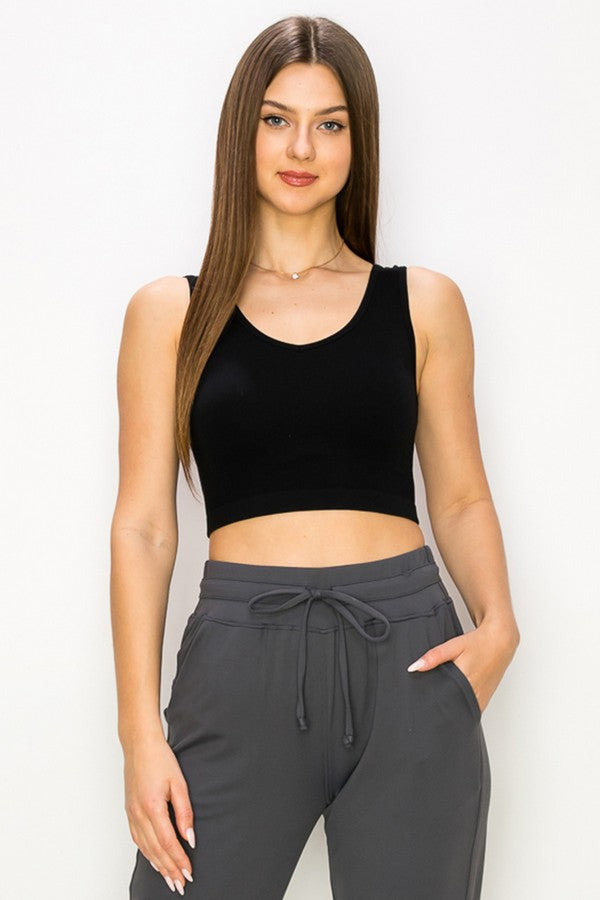 Yelete  Ribbed Deep Scoop Cropped Tank Top w/ Reversible Neckline 30a