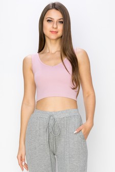 Yelete  Ribbed Deep Scoop Cropped Tank Top w/ Reversible Neckline 30a