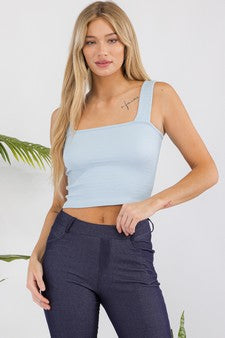 Yelete Light Blue Seamless Textured Crop Tank 30a