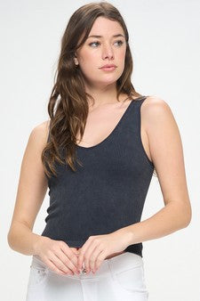 Yelete Black Seamless Reversible Stonewashed Ribbed Tank 30a