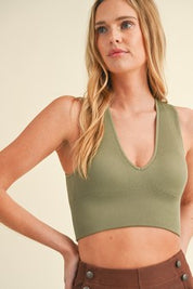 Yelete Olive Seamless Ribbed Bralette with Built-In Bra 30a