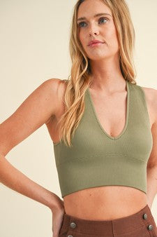 Yelete Olive Seamless Ribbed Bralette with Built-In Bra 30a