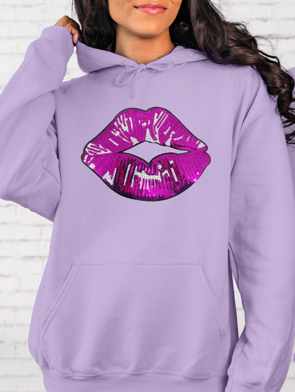 Sequins Patches LIPS 💋Graphic Hoodie  (Orchid)