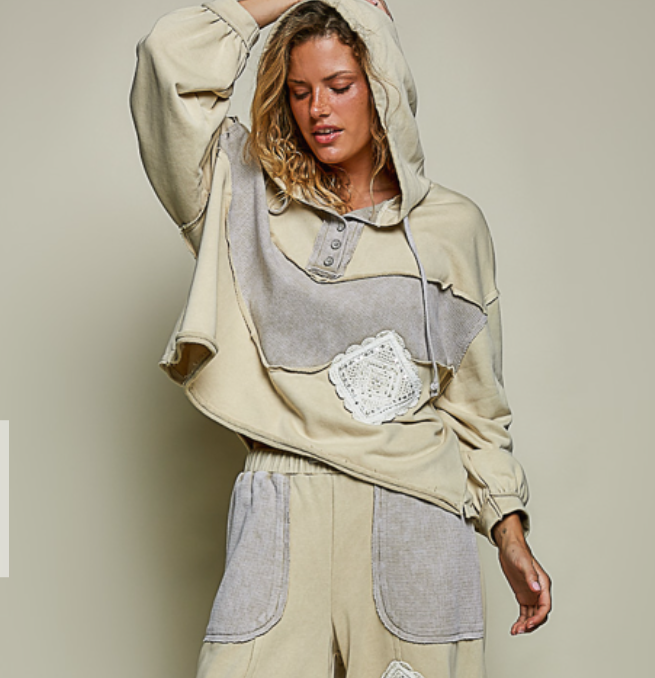 POL  Almond Multi Color Multi French Terry Hoodie