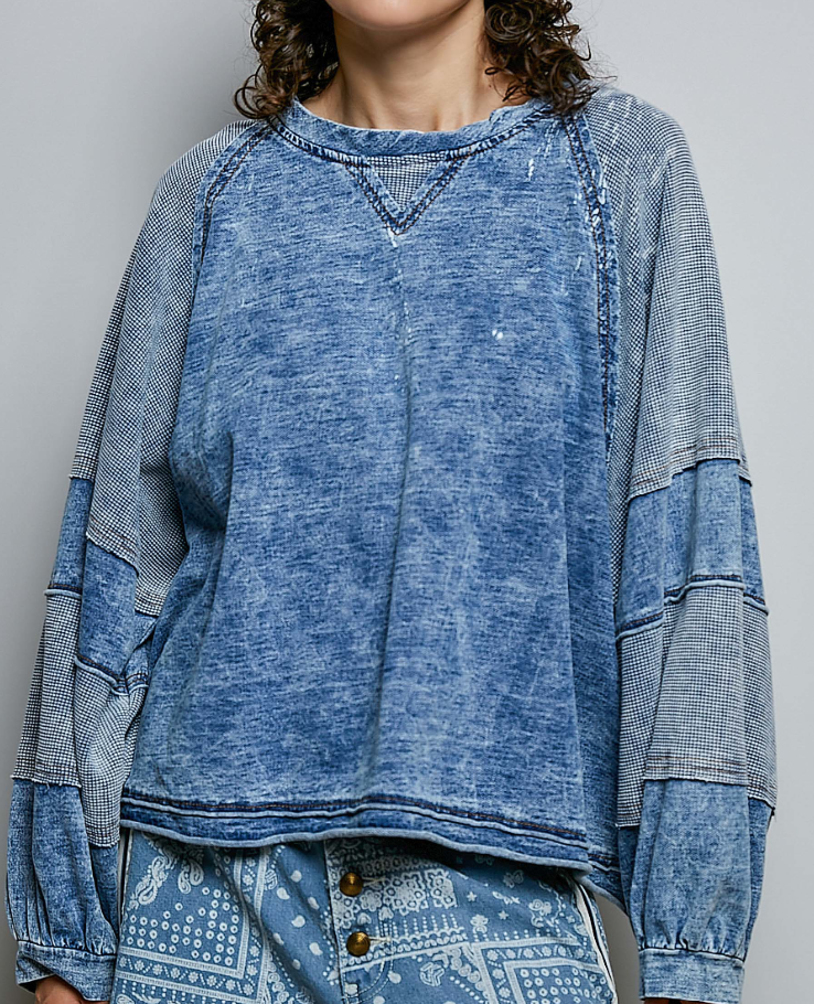 POL  French Terry Luxe Denim Sweater
