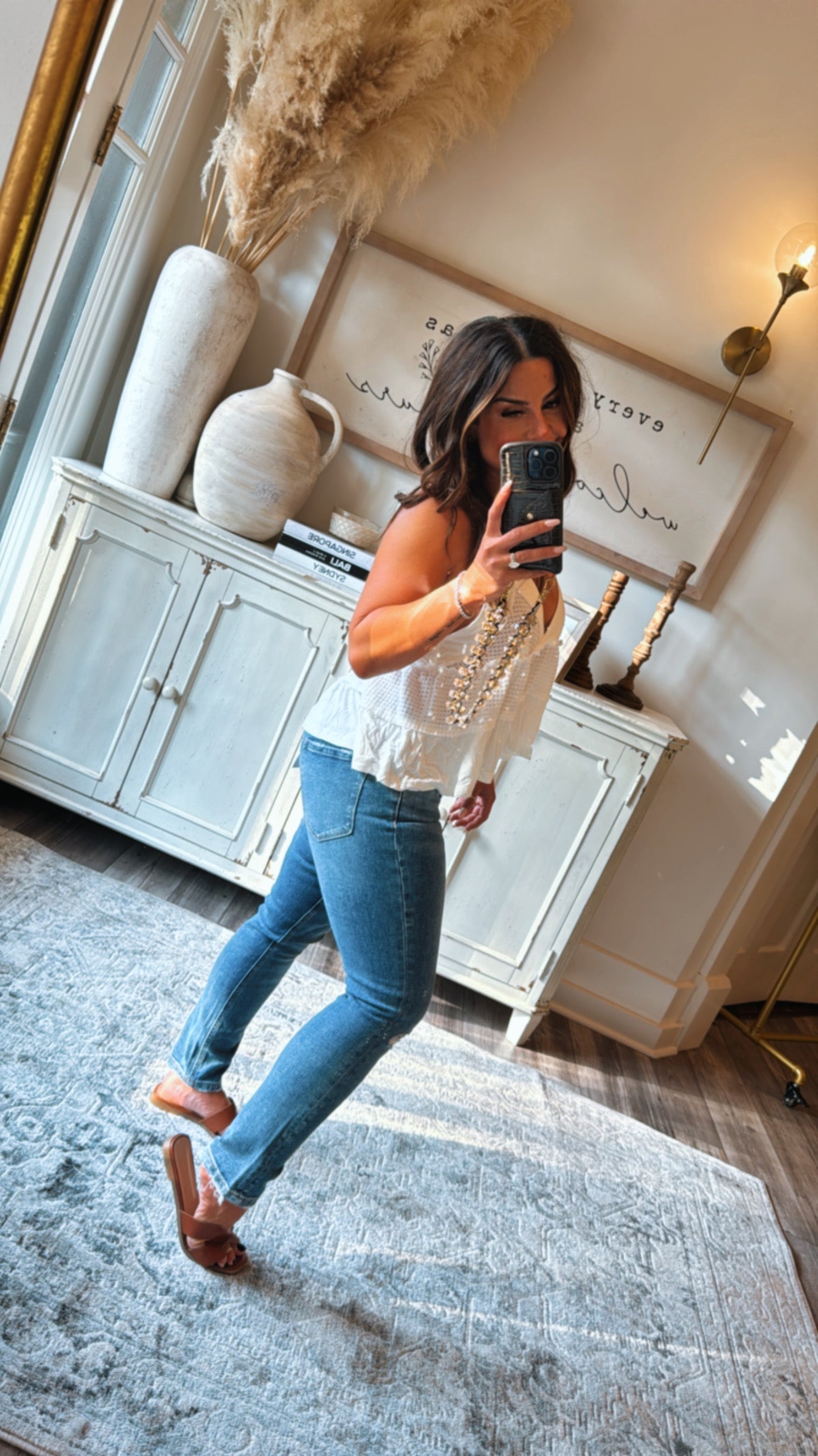 Medium Wash Mid Rise Crop Distressed Mica Jeans