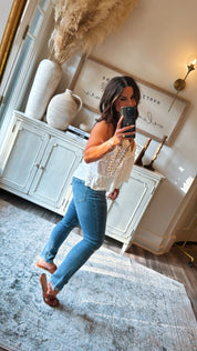 Medium Wash Mid Rise Crop Distressed Mica Jeans