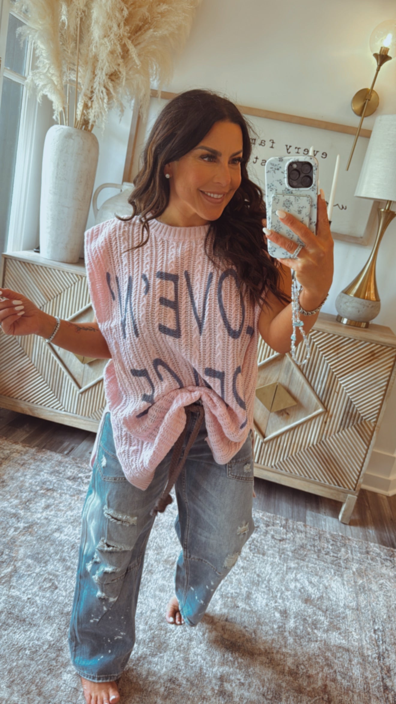 POL Pink Sleeveless Love n Peace Top