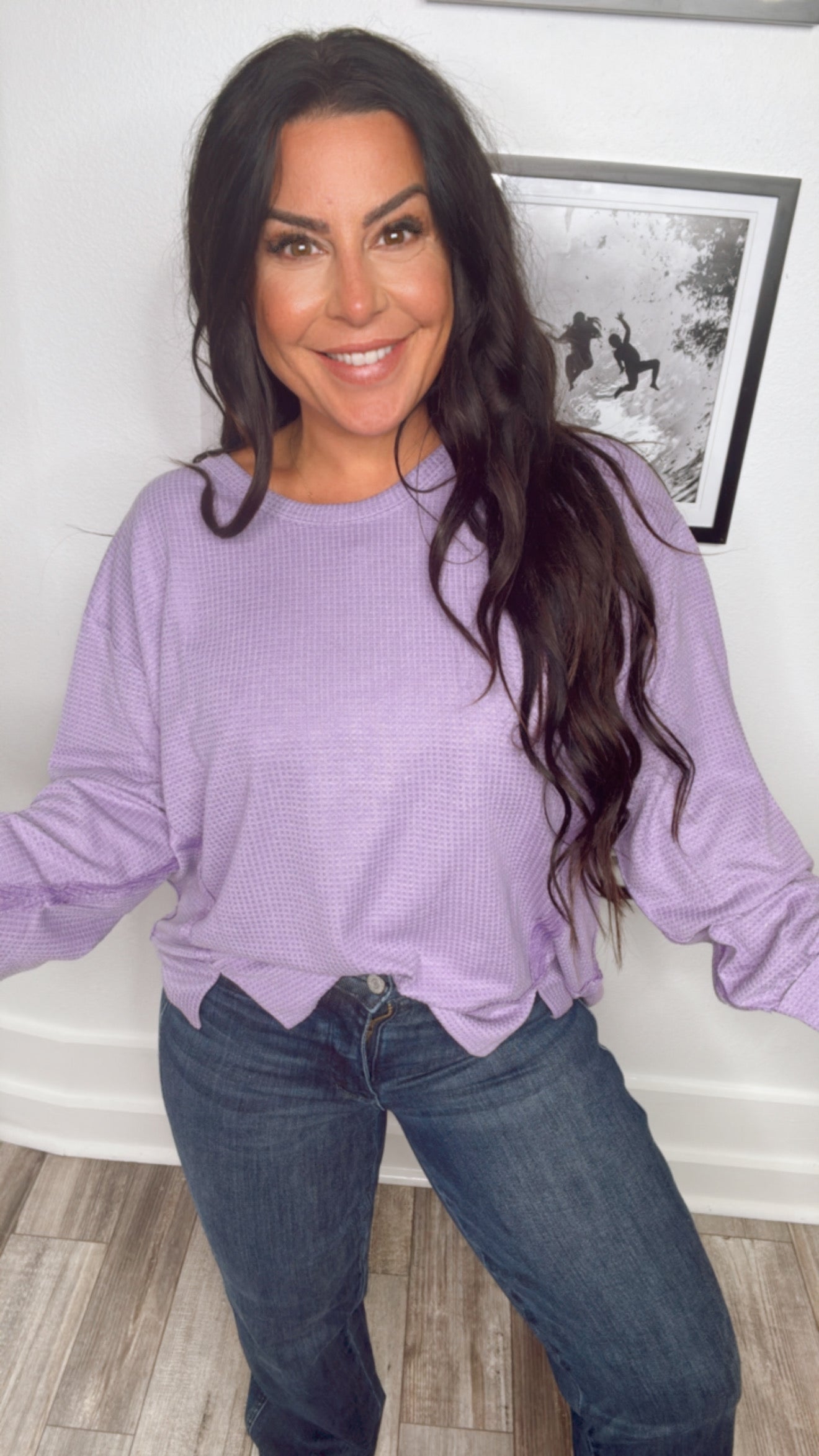 Ultra Soft Waffle Knit Long Sleeve Sweater Top