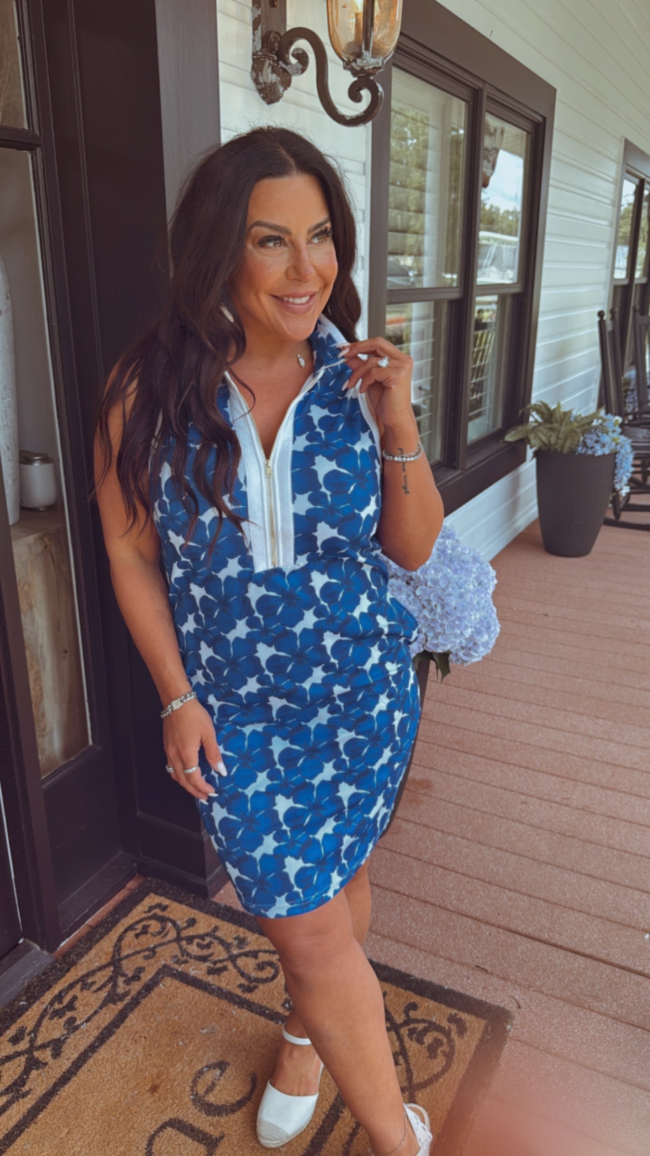 Jess Lea White and Blue Floral Zip Up Dress