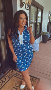 Jess Lea White and Blue Floral Zip Up Dress