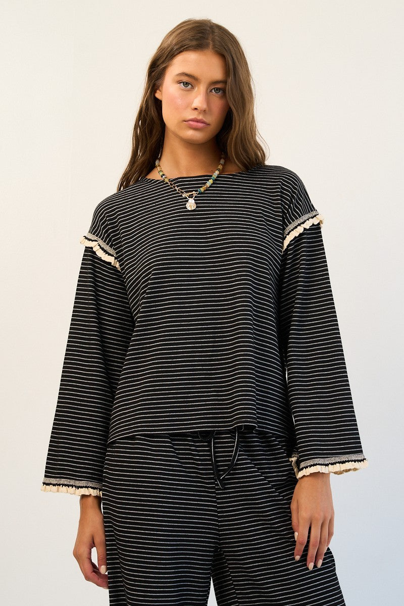 The Greii Ultra Soft Black and White Stripe Knit Top