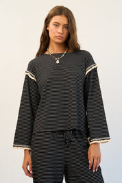 The Greii Ultra Soft Black and White Stripe Knit Top